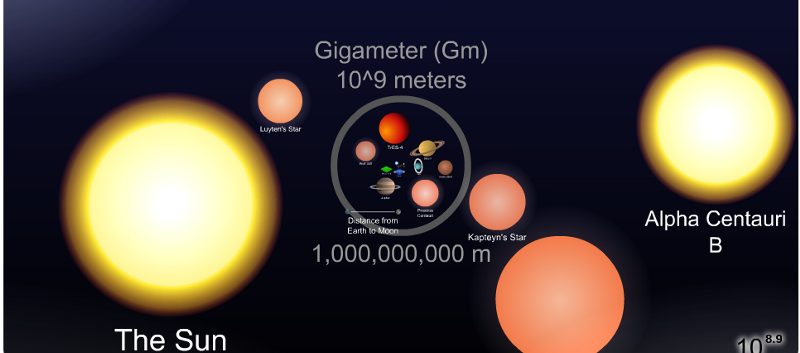 Infographic showing the relative sizes of stars in the universe