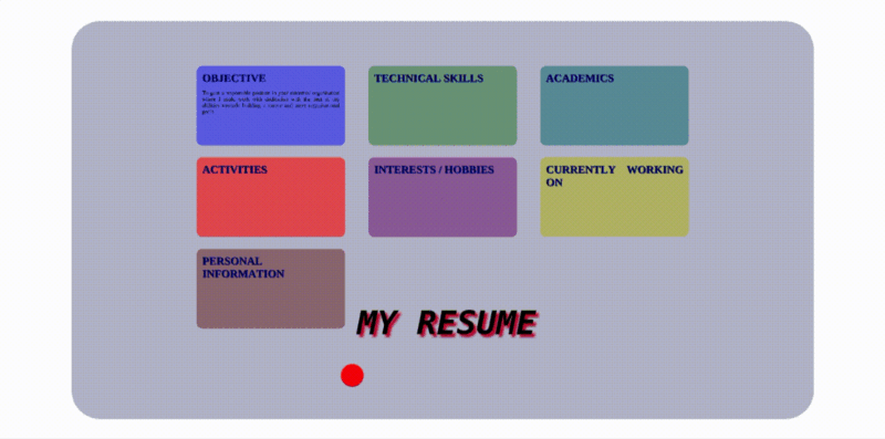 Gif of my resume built using HTML5, CSS3 and JS