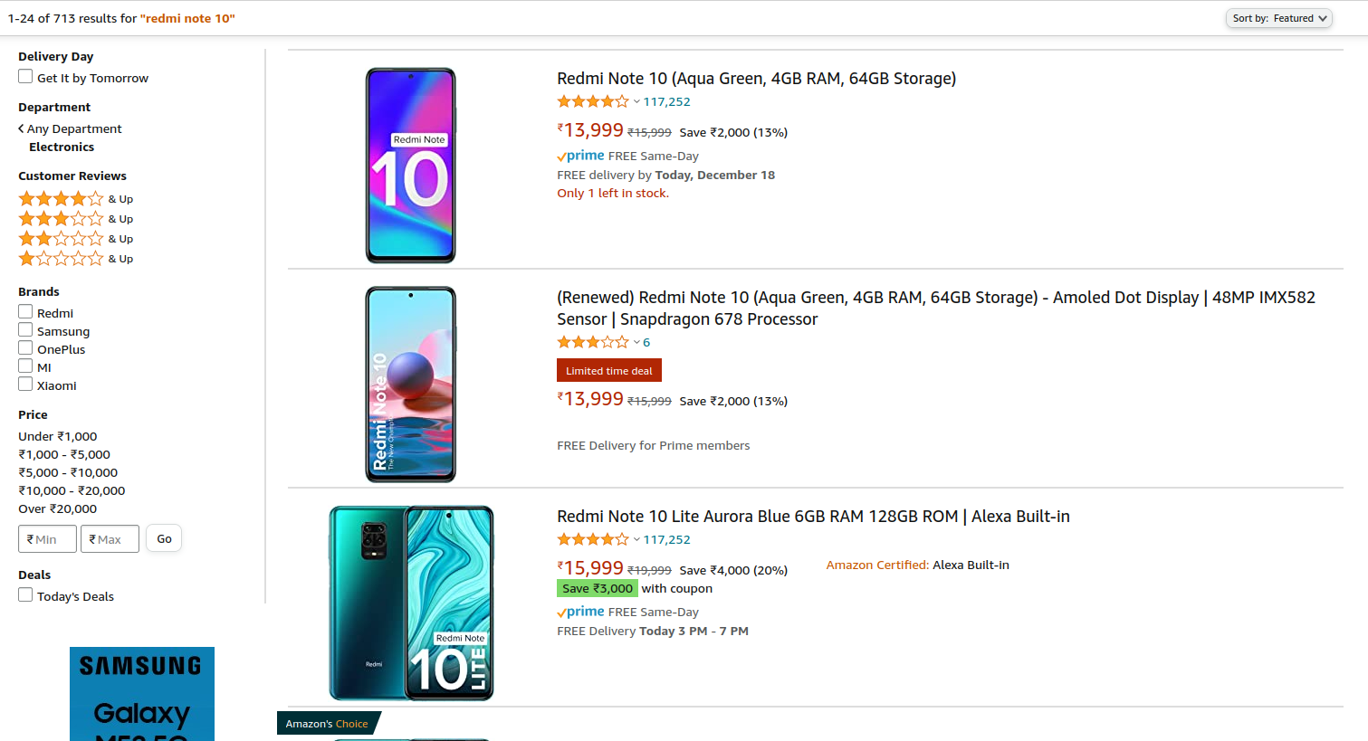 Screenshot: Shopping for smartphones on Amazon