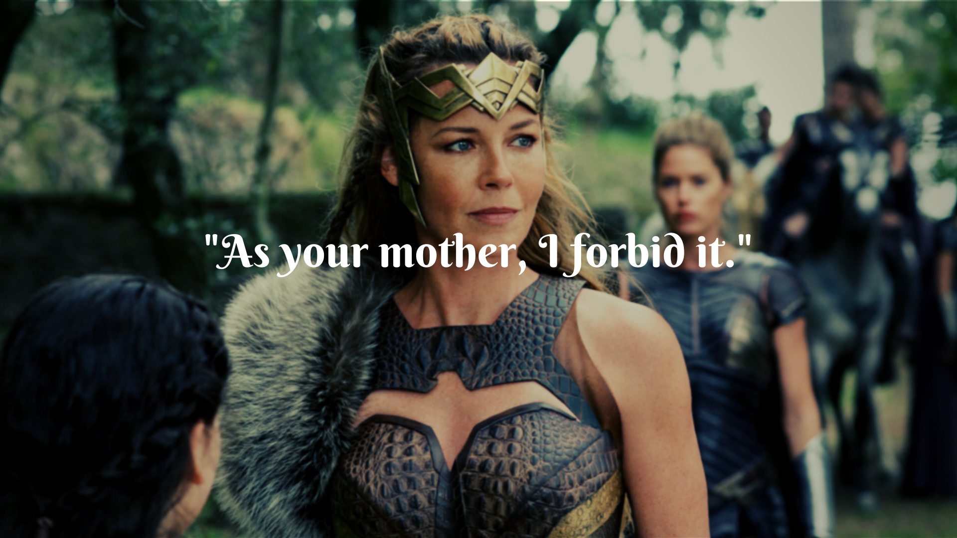Meme from movie Wonder Woman showing the protagonist’s mother’s disapproval