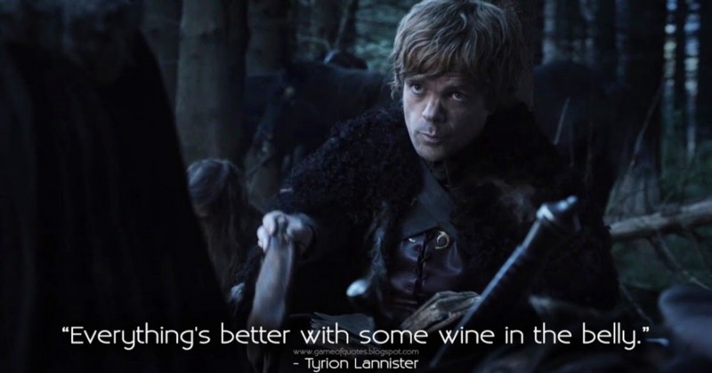 Meme from TV Show Game of Thrones showing the character's love for wine